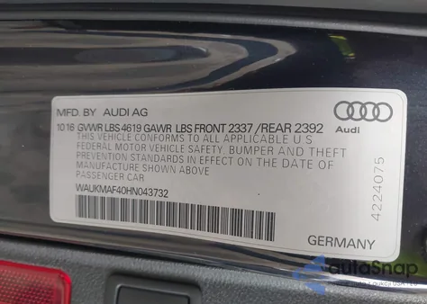 2017 Audi A4 2.0T Season Of Audi Ultra Premium z USA, uszkodzony, nr VIN WAUKMAF40HN043732